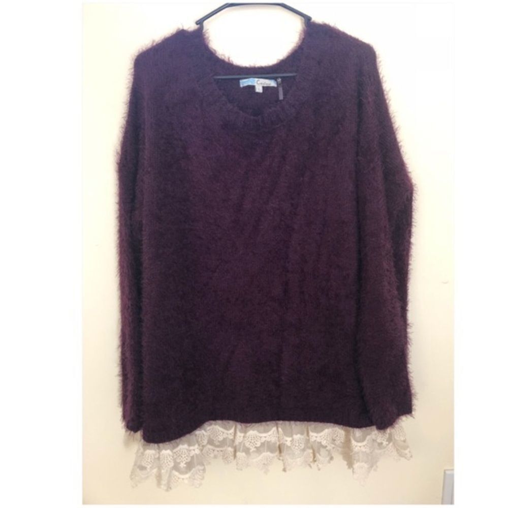✨ Fuzzy Lace Trim Sweater✨ - Picture 2 of 6